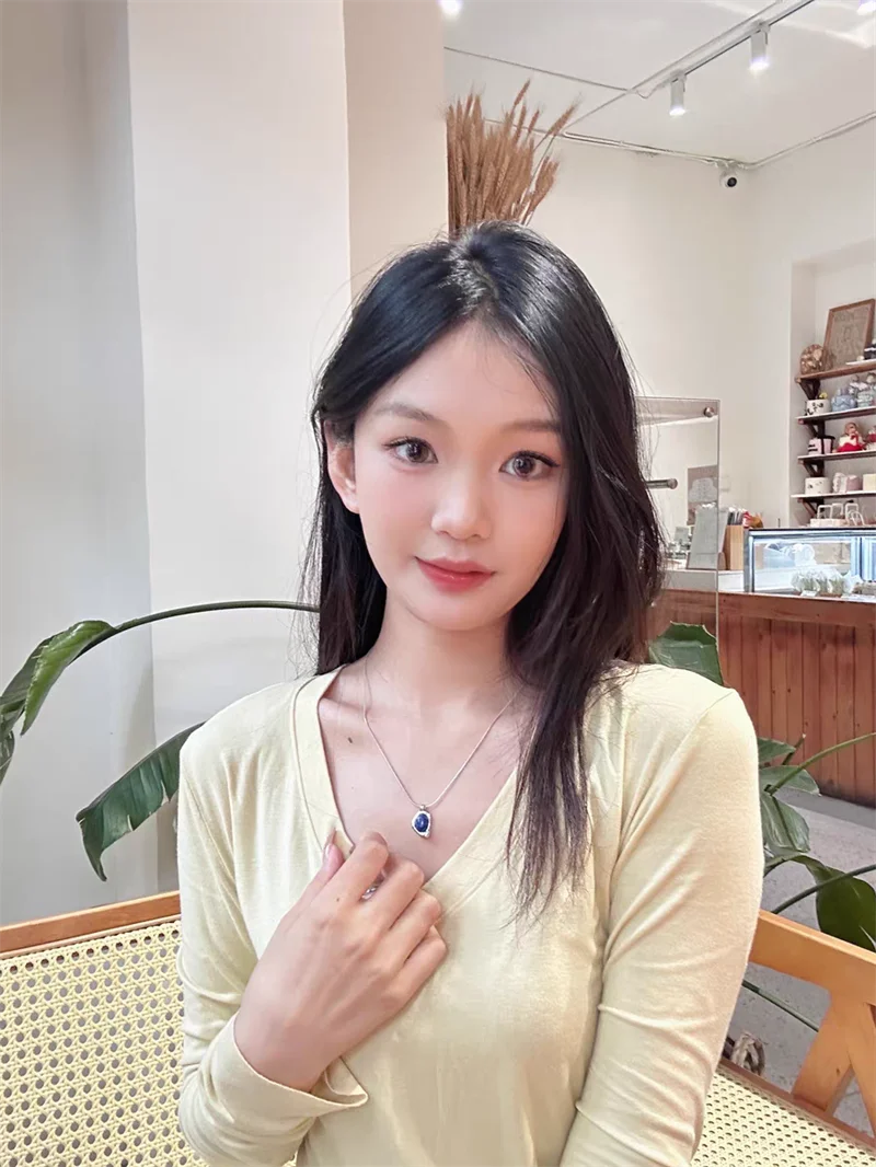 High-end Three-dimensional Round Natural Lapis Lazuli Necklace Stud Earrings Set