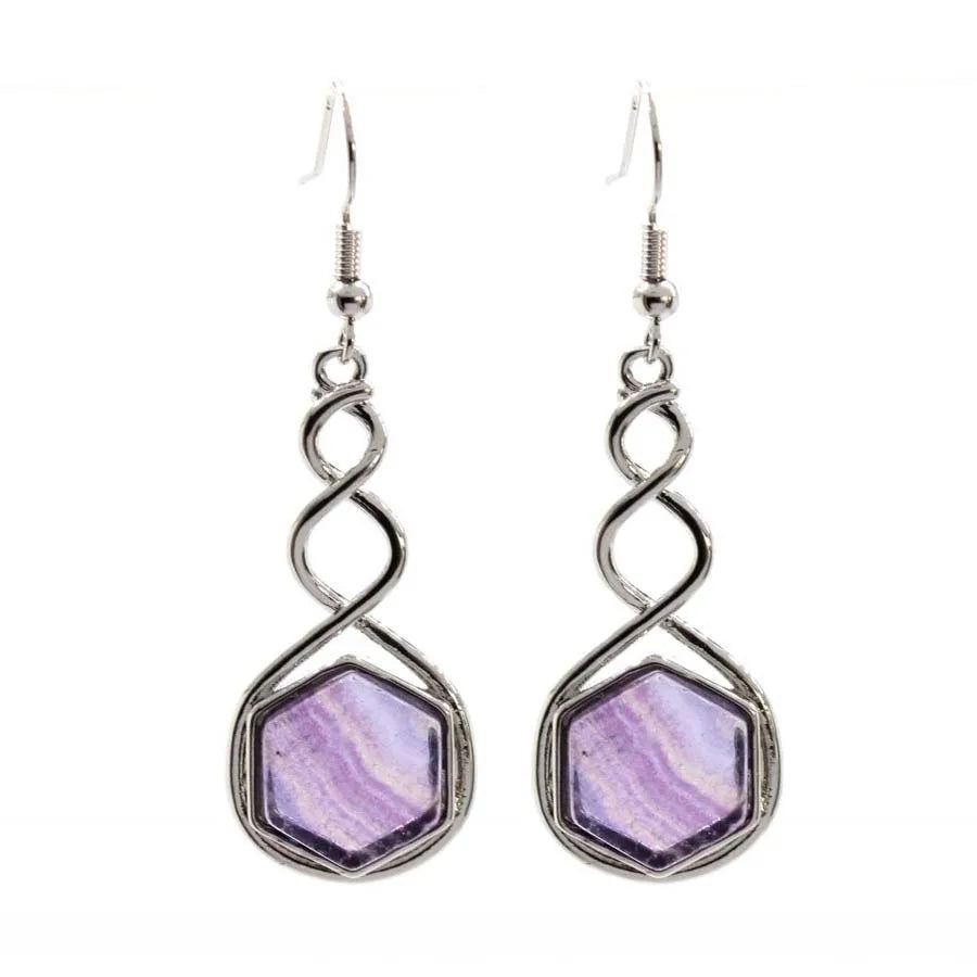 Crystal Hexagon Stone Pendant Necklace For Women Natural Amethyst Lapis Lazuli Dangle Hook Earrings Pendants Necklace Jewelry