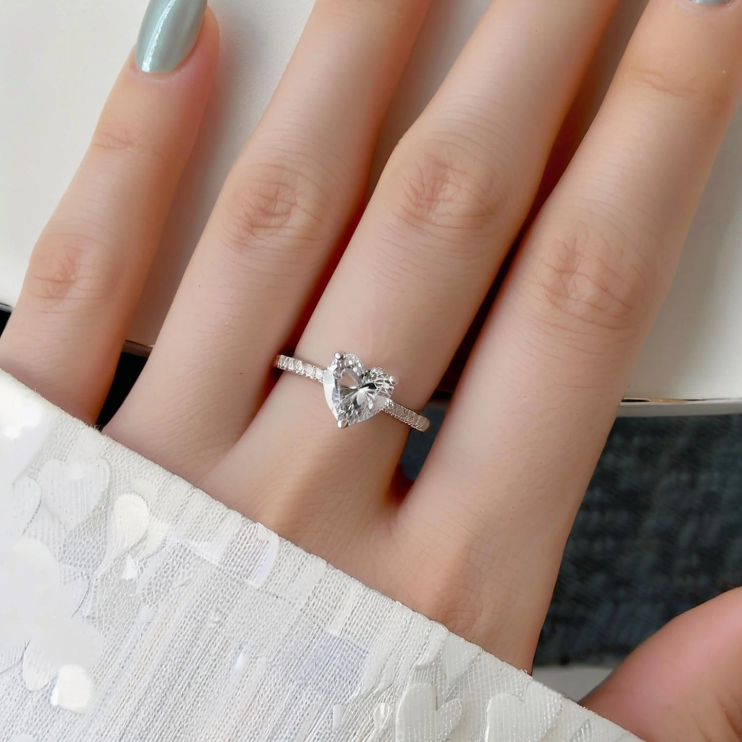 Genuine S925 Sterling Silver Rainbow Cubic Zirconia Ring for Women Hypoallergenic Jewelry Gift Christmas Birthday Anniversary