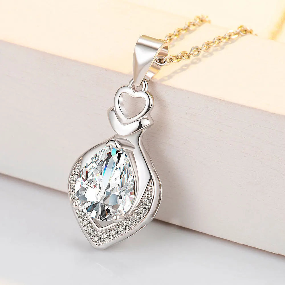 925 Sterling Silver Necklace for Women Simple Irregular Heart Moon Trendy Simple Geometric Handmade Chocker Fine Jewelry