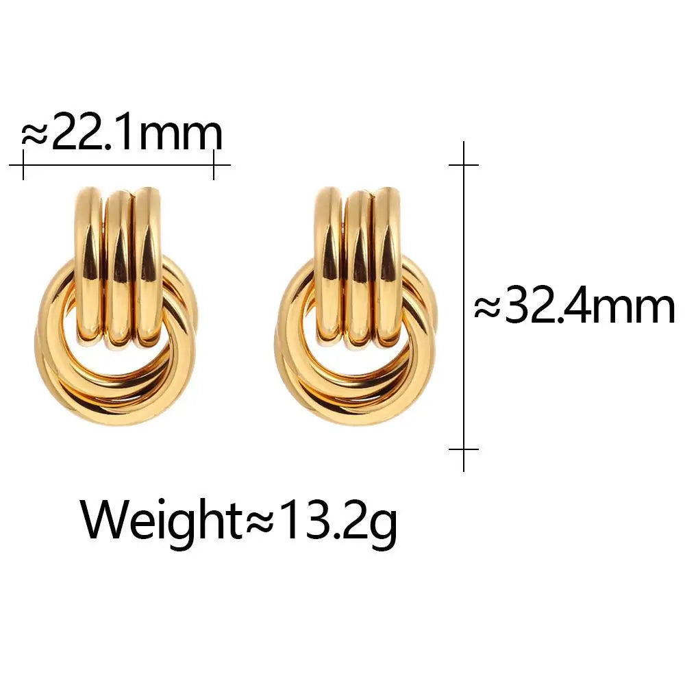 Stainless Steel Three-Layer Knot Earrings for Women Fashion Vintage Glossy Geometric Twisted Earrings Trendy Party Jewelry Gifts