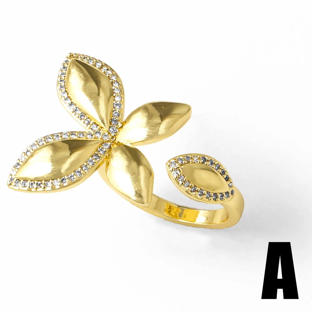 OCESRIO White Crystal Butterfly Statement Rings for Women Copper Gold Plated Crossover Open Ring Women Jewelry Gift righ74