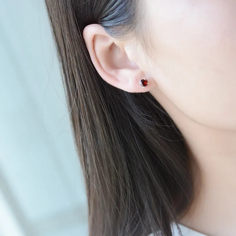 100% S925 Sterling Silver Ruby Earring for Women Fine Aros Mujer Oreja Orecchini Silver 925 Jewelry Ruby Gemstone Stud Earring