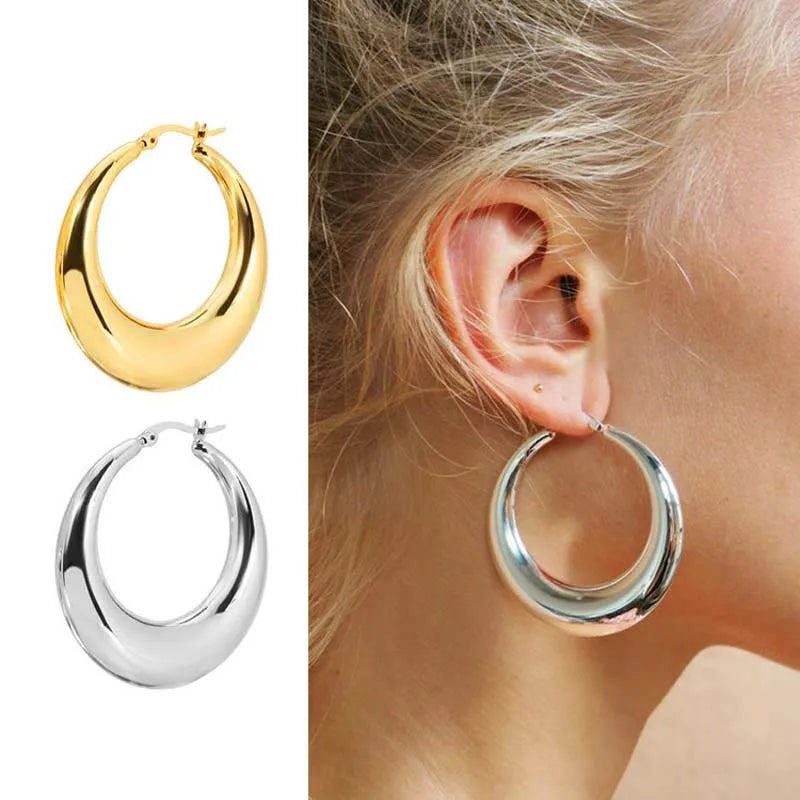 New Style 2024 Wholesale Smooth Exquisite Big Circle Hoop Earrings for Women Girl Wedding Party Large Stainless Steel Jewelry