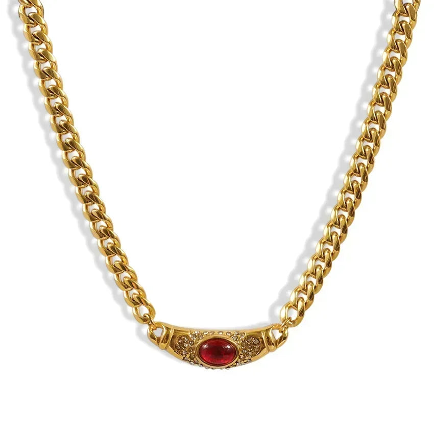 Medieval Colorful Gem Glass Chain Collares Choker Necklace Stainless steel