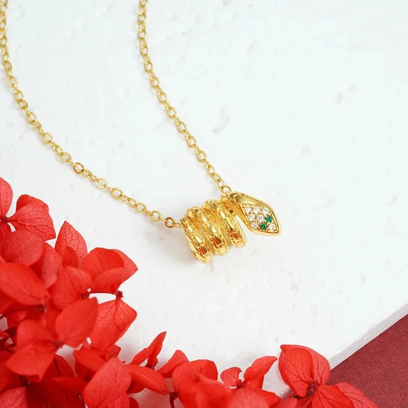 New Arrival Vietnam Sand Gold Pendant Lightweight Luxury Zircon Snake Dance Women's Versatile Copper Plated Gold Jewelry