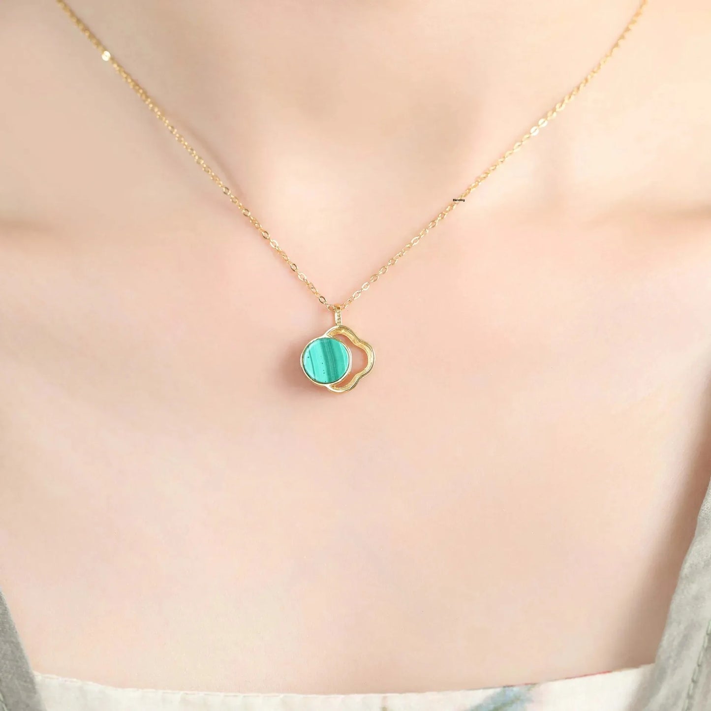 S925 Pure Silver Gold Plated Turquoise Pendant Design Jewelry Exquisite Lucky Four Leaf Clover Chinese Character Female Pendant