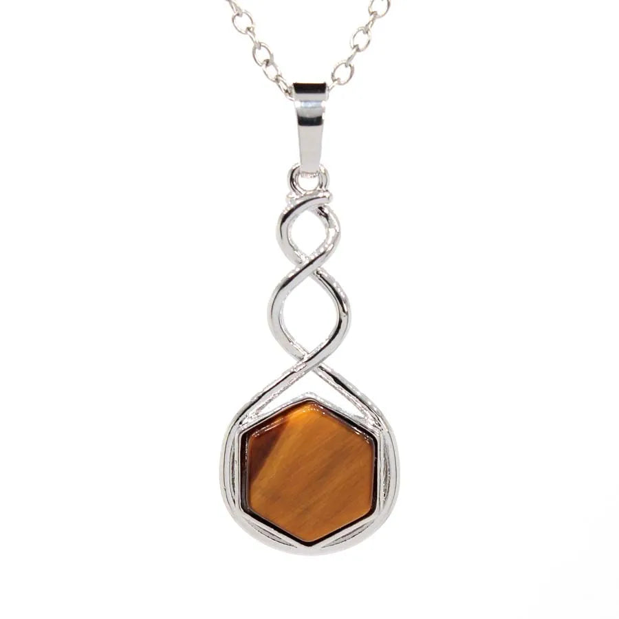 Crystal Hexagon Stone Pendant Necklace For Women Natural Amethyst Lapis Lazuli Dangle Hook Earrings Pendants Necklace Jewelry