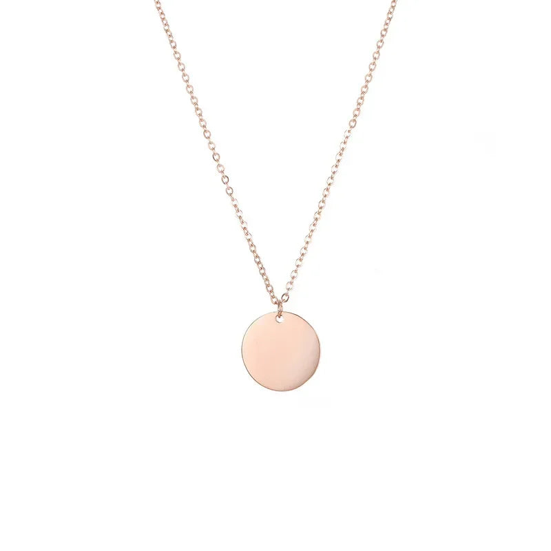 St.delan Golden round Pendant Short Stainless Steel Necklace Clavicle Chain Engraving Available Jewelry Accessory