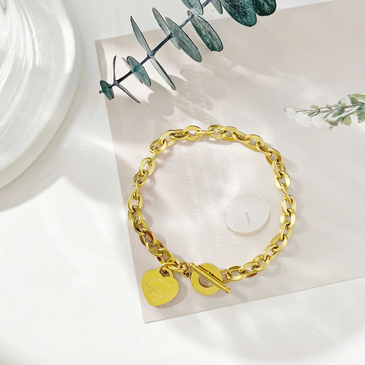 Hot Selling Titanium Steel Heart Link Bracelet For Women Gold color Office Hand Jewelry Gifts Wholesale