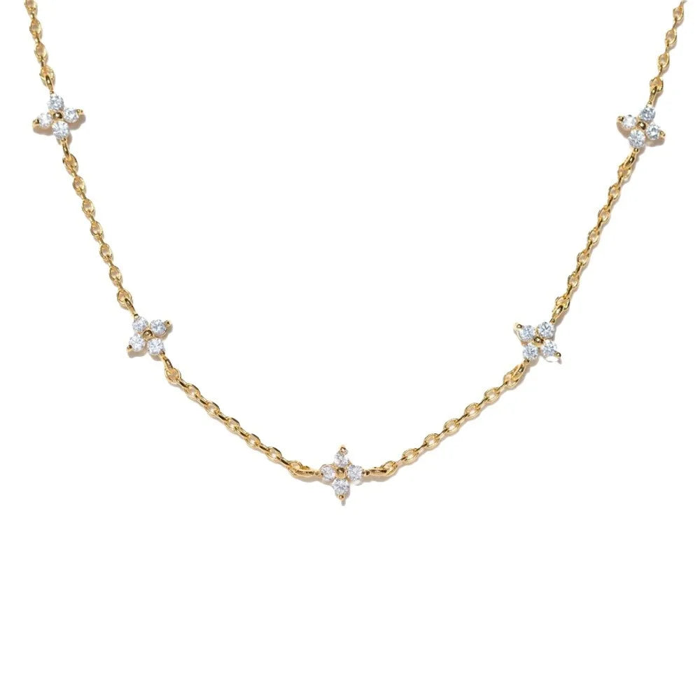 New Stainless Steel Zircon Necklaces for Women 18K Gold Plated Four Leaf Grass Collar Chain Necklace Luxury Jewelry Gift