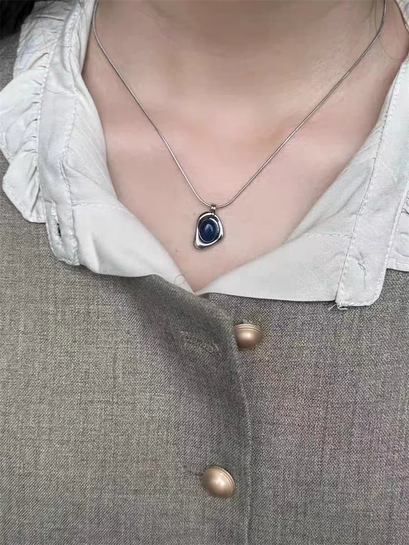 High-end Three-dimensional Round Natural Lapis Lazuli Necklace Stud Earrings Set