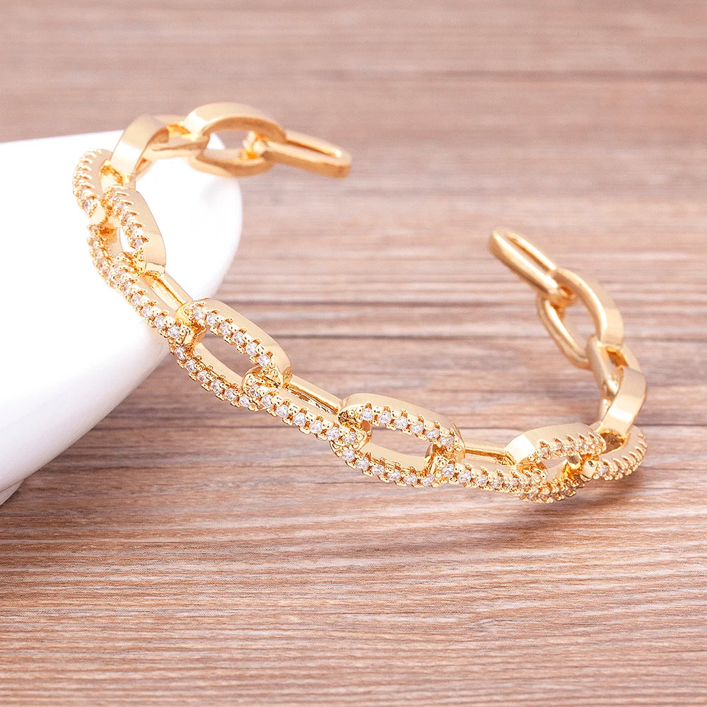 Nidin New Fashion Women Exaggerated Open Bracelets Female Rhinestone Luxury Temperament Exquisite Design Hand Shiny Jewelry Gift