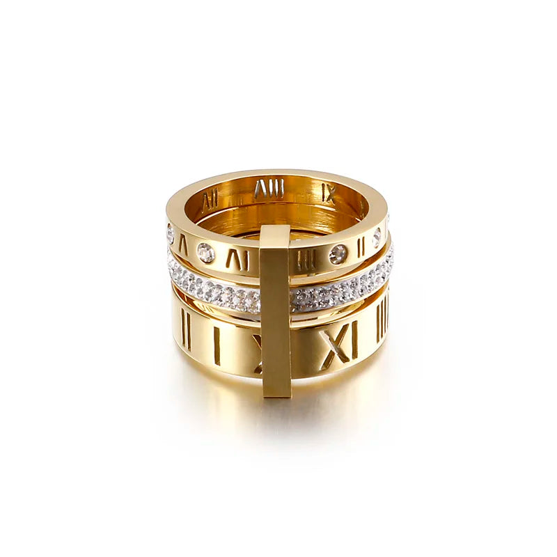Shiny Zircon Roman Alphabet Three Layers Rings For Women Girl Muticolor Stainless Steel Women's Ring Party Wedding Jewelry Gifts