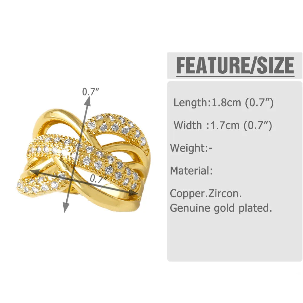 OCESRIO White Crystal Butterfly Statement Rings for Women Copper Gold Plated Crossover Open Ring Women Jewelry Gift righ74