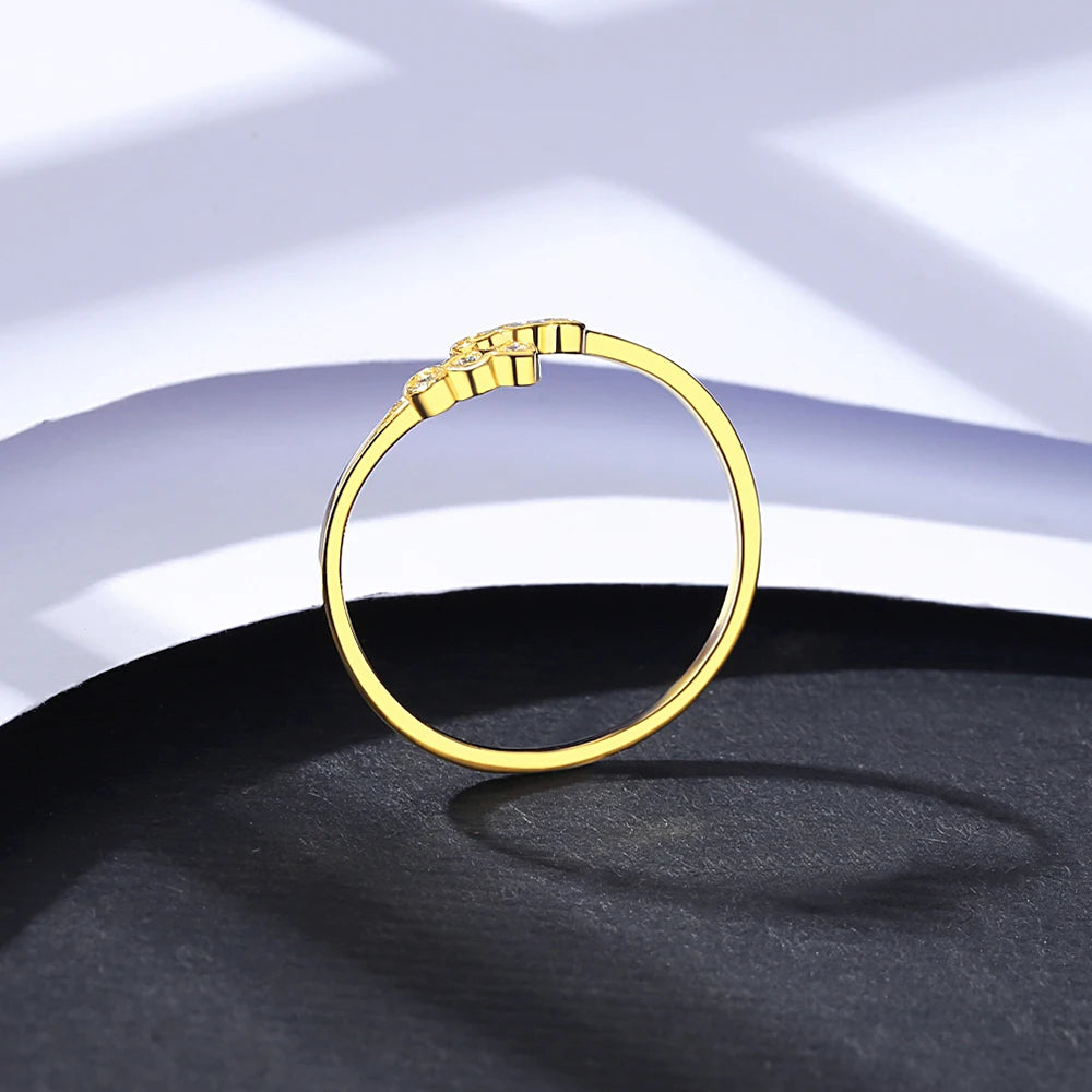 PAG&MAG Simple CZ 925 Sterling Silver Rings Woman Round Zircon Resizable Gold Plated Color Elegent Cute Girl Daily Bands Jewelry