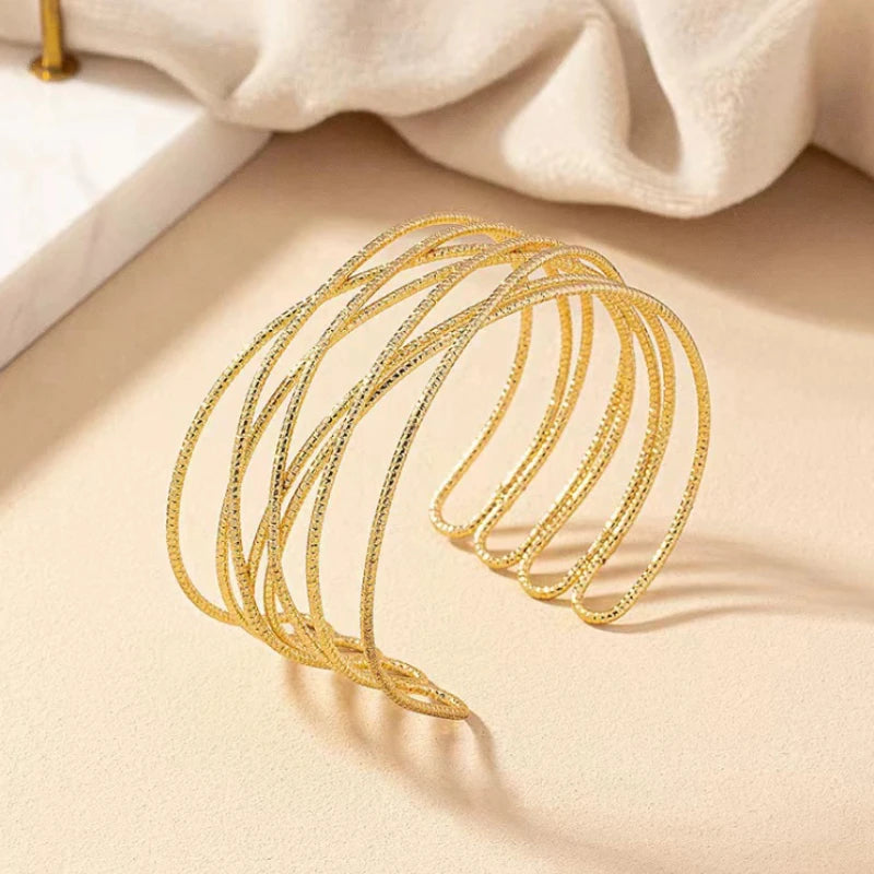 Personalized Winding Design Hollow Geometric Opening Bracelet, Women's Fashionable and Simple Daily Party Jewelry Gift