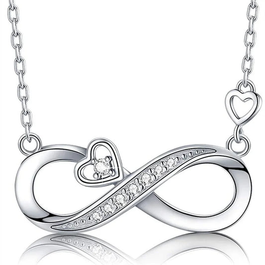 Silver Plated lucky 8-character heart Crystal zircon Pendant Necklace jewelry