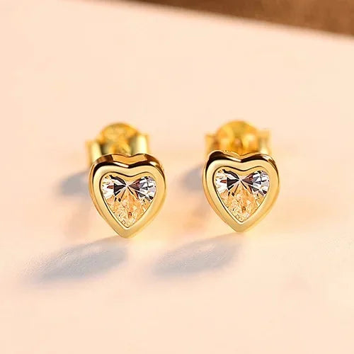 PAG&MAG S925 Silver Heart-Shaped Earrings with Zircon Stones Simple Elegant Korean Style Versatile Silver Needle Ear Studs