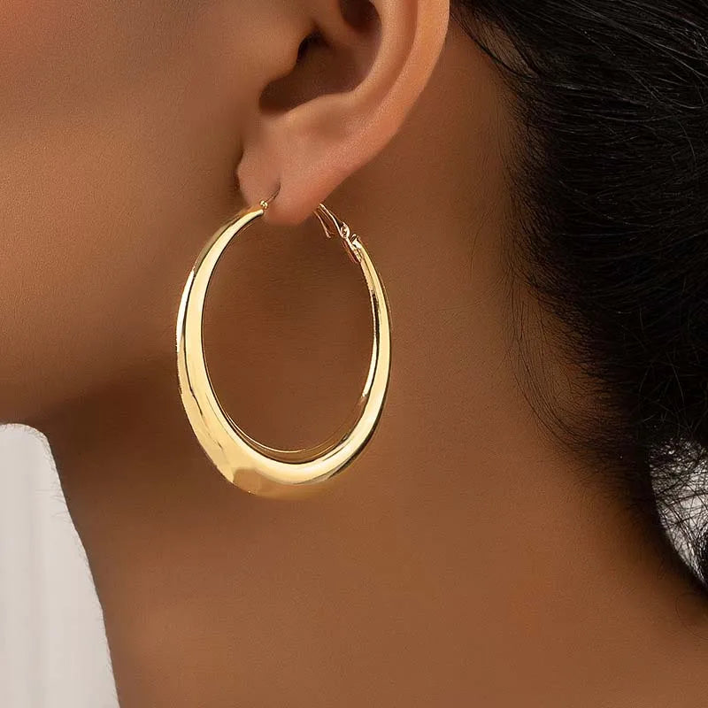 New Style 2024 Wholesale Smooth Exquisite Big Circle Hoop Earrings for Women Girl Wedding Party Large Stainless Steel Jewelry