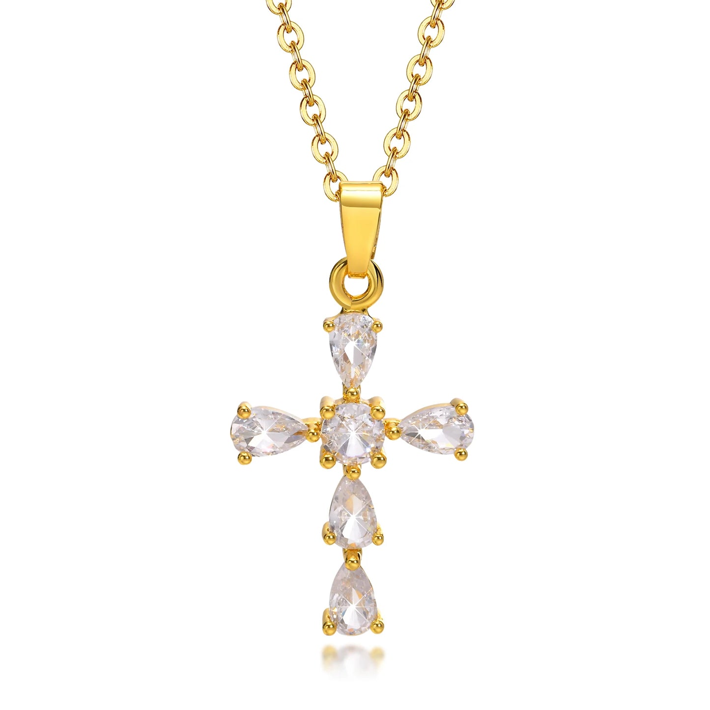 Danity Cubic Zirconia Cross Pendant Necklace for Women, Stainles Steel Chain Adjustable