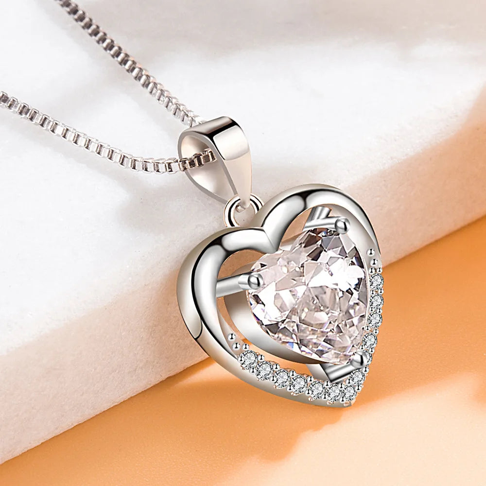 925 Sterling Silver Necklace for Women Simple Irregular Heart Moon Trendy Simple Geometric Handmade Chocker Fine Jewelry