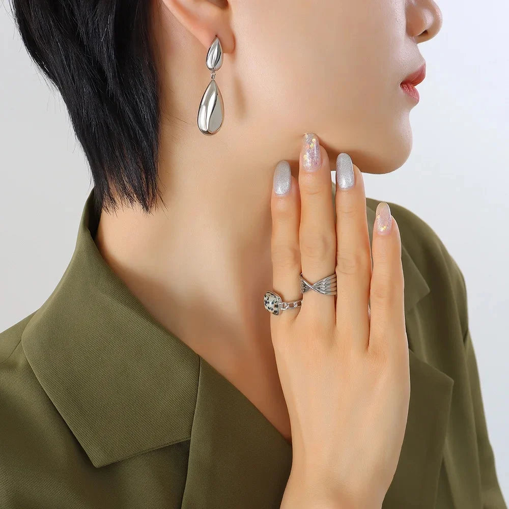 Fresh Style Waterdrop Pendant Titanium Steel Dangle Earrings for Girls Splicing Jewelry Ear Decorations