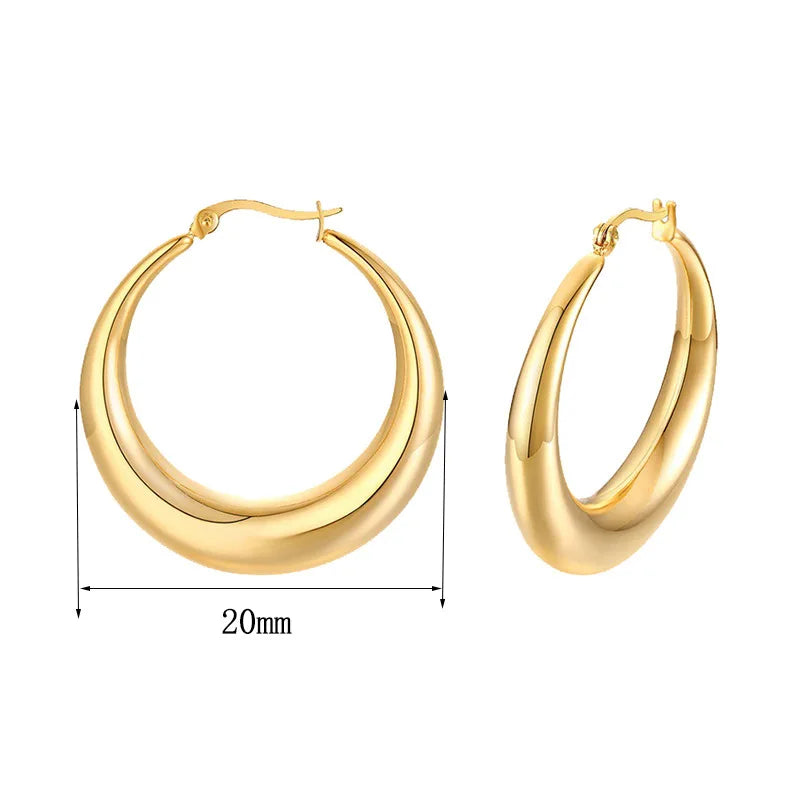 New Style 2024 Wholesale Smooth Exquisite Big Circle Hoop Earrings for Women Girl Wedding Party Large Stainless Steel Jewelry