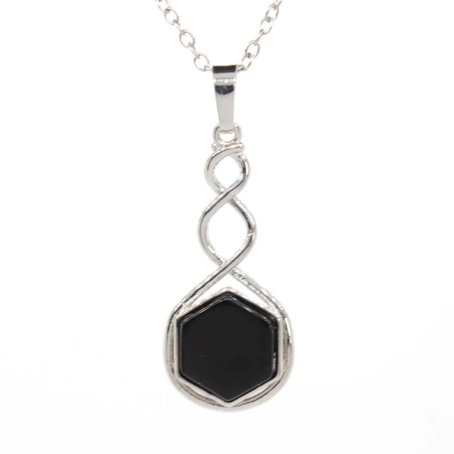 Crystal Hexagon Stone Pendant Necklace For Women Natural Amethyst Lapis Lazuli Dangle Hook Earrings Pendants Necklace Jewelry