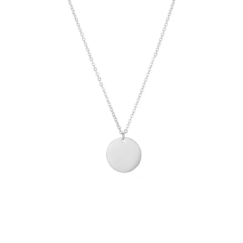 St.delan Golden round Pendant Short Stainless Steel Necklace Clavicle Chain Engraving Available Jewelry Accessory