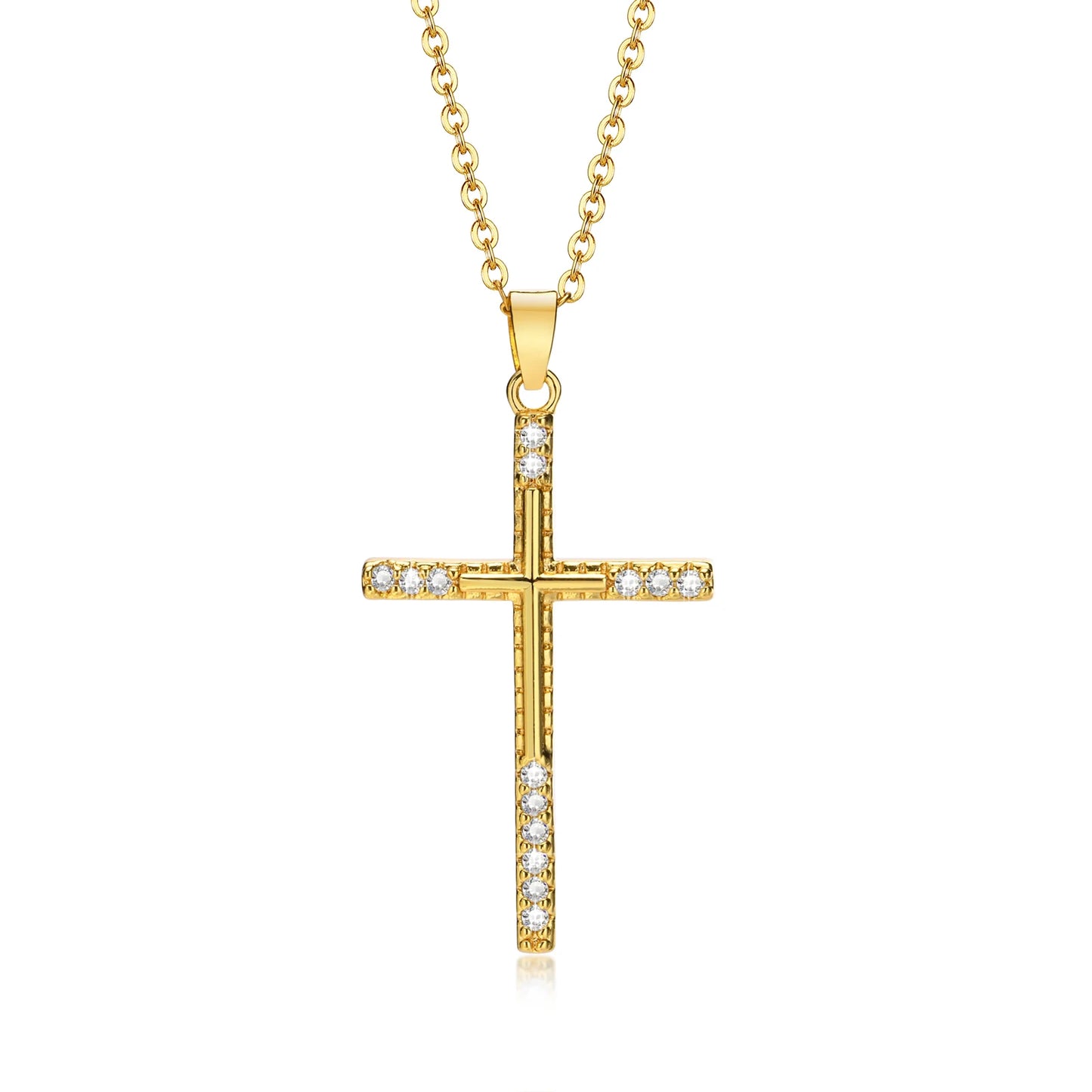 Danity Cubic Zirconia Cross Pendant Necklace for Women, Stainles Steel Chain Adjustable