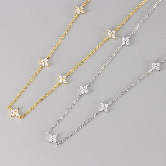 Stainless Steel Zircon Necklaces for Women 18K Gold Plated Four Leaf Grass Collar Chain Necklace Luxury Jewelry