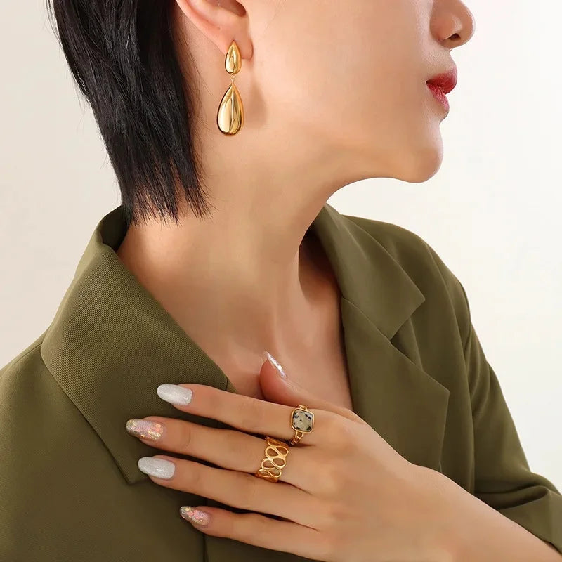 Fresh Style Waterdrop Pendant Titanium Steel Dangle Earrings for Girls Splicing Jewelry Ear Decorations