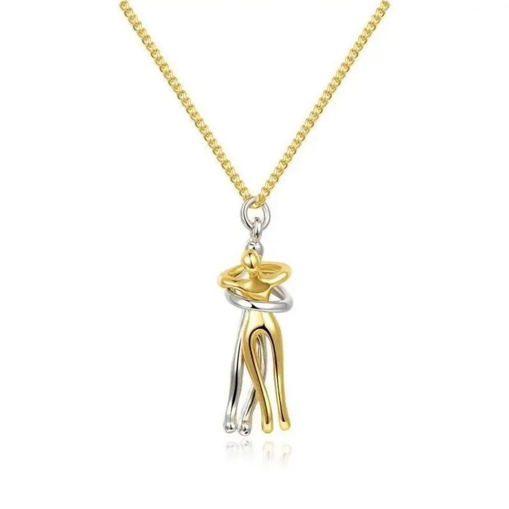 Chic Black Hug Pendant Necklace for Couples - Elegant Love Symbol, Perfect for Party & Daily Wear