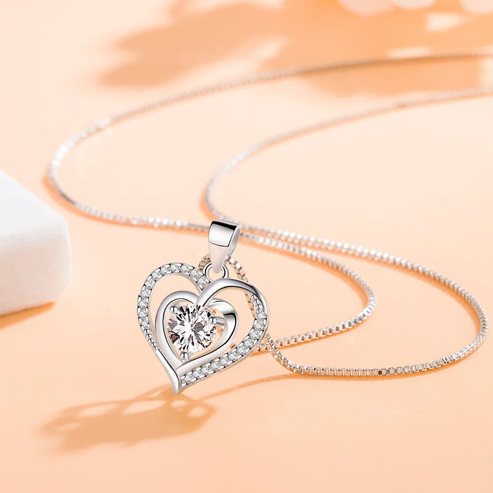 925 Sterling Silver Necklace for Women Simple Irregular Heart Moon Trendy Simple Geometric Handmade Chocker Fine Jewelry