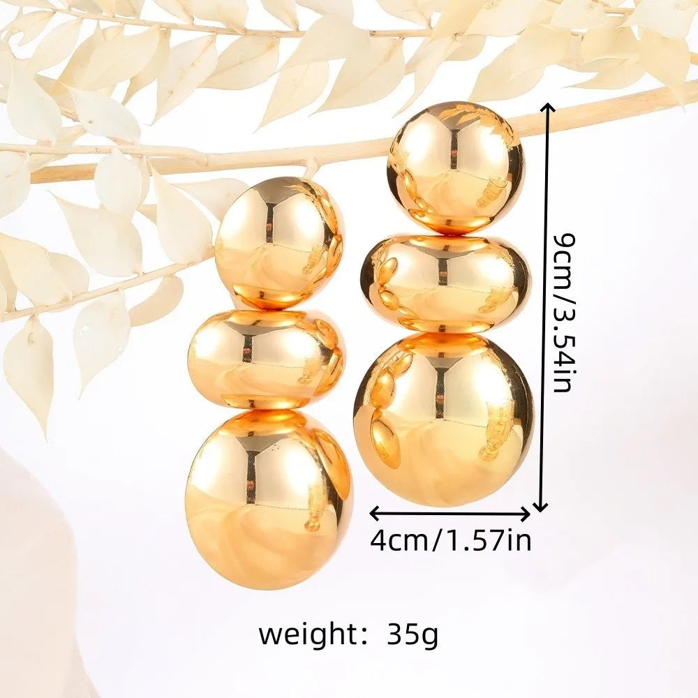 Retro Exaggerated Geometric Earrings Metal Golden Large Earrings Round Design Irregular Women Jewelry European American Style