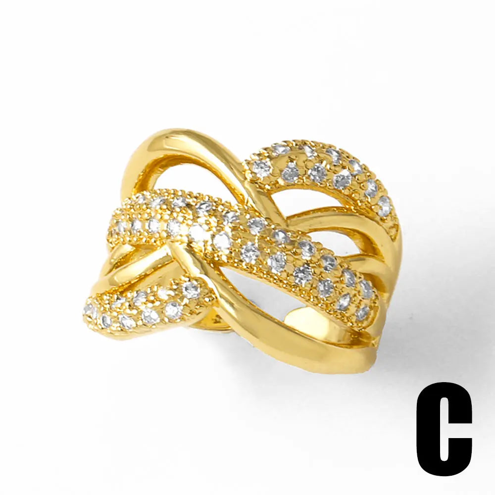 OCESRIO White Crystal Butterfly Statement Rings for Women Copper Gold Plated Crossover Open Ring Women Jewelry Gift righ74
