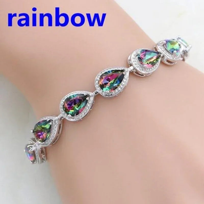 Shiny Teardrop Shape Zircon Crystal Tennis Bracelet for Women Fashion Elegant Banquet Party High Jewelry Girls Gift