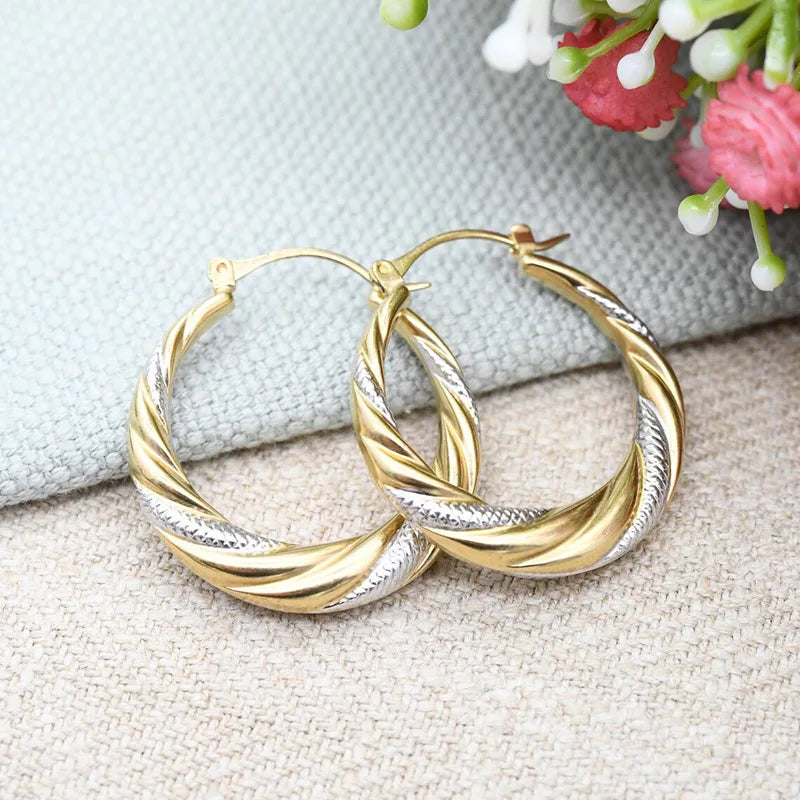 2025 New Double Color Circle Design Jewelry European and American Temperament Fried Dough Twists Exaggerated Personality Jewelry