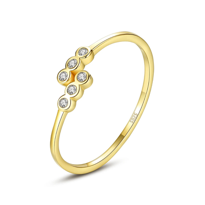 PAG&MAG Simple CZ 925 Sterling Silver Rings Woman Round Zircon Resizable Gold Plated Color Elegent Cute Girl Daily Bands Jewelry