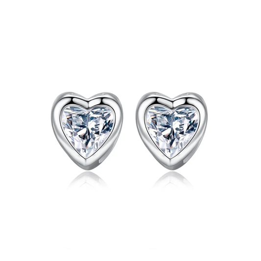 S925 Silver Heart-Shaped Earrings with Zircon Stones Simple Elegant Korean Style Versatile Silver Needle Ear Studs
