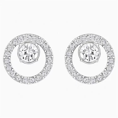 Simple Fashion Exquisite Zircon Round Stud Earrings Elegant Wedding Stud Earrings Charm Women's Party Jewelry Anniversary Gift