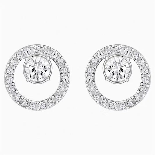 Simple Fashion Exquisite Zircon Round Stud Earrings Elegant Wedding Stud Earrings Charm Women's Party Jewelry Anniversary Gift