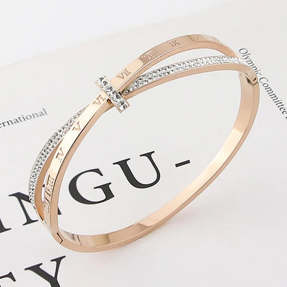 New Stainless Steel  Jewelry Crystal Bracelets Cross Roman Numerals  Bangle For Women's Who Love Gifts Wholesale