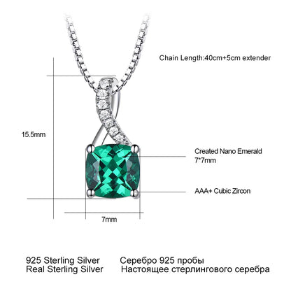 UMCHO Created Emerald Gemstone Pendants For Women Solid Genuine 925 Sterling Silver Solitaire Pendant Necklace Brand Jewelry New