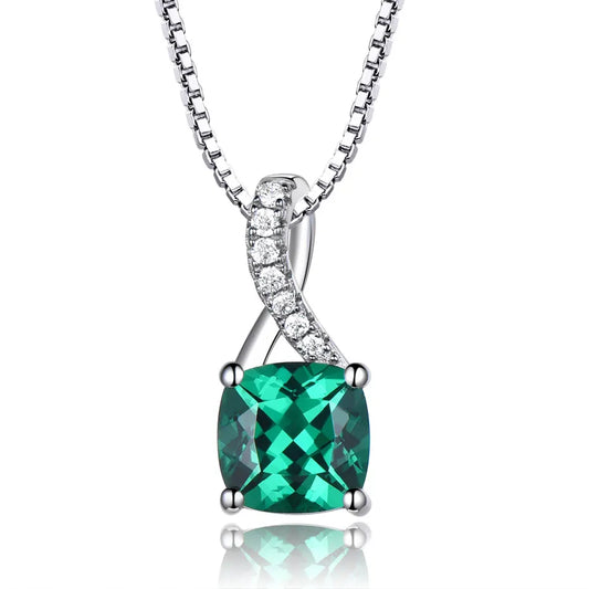 Emerald Gemstone Pendants For Women Solid Genuine 925 Sterling Silver Solitaire Pendant Necklace