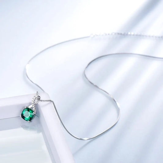 Emerald Gemstone Pendants For Women Solid Genuine 925 Sterling Silver Solitaire Pendant Necklace
