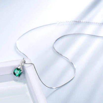 UMCHO Created Emerald Gemstone Pendants For Women Solid Genuine 925 Sterling Silver Solitaire Pendant Necklace Brand Jewelry New
