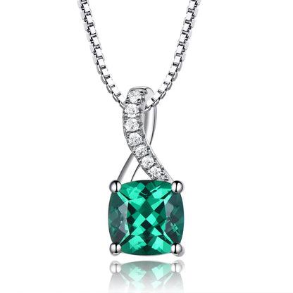 UMCHO Created Emerald Gemstone Pendants For Women Solid Genuine 925 Sterling Silver Solitaire Pendant Necklace Brand Jewelry New