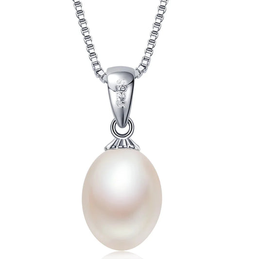925 sterling silver necklace pendant for women genuine 100% Natural freshwater pearl jewelry 8-9mm wholesale price 4 colors gift
